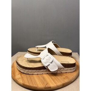 Bjorndal Sandals Womens 10 White Penelope Thong Buckle Cork Jute Espadrille